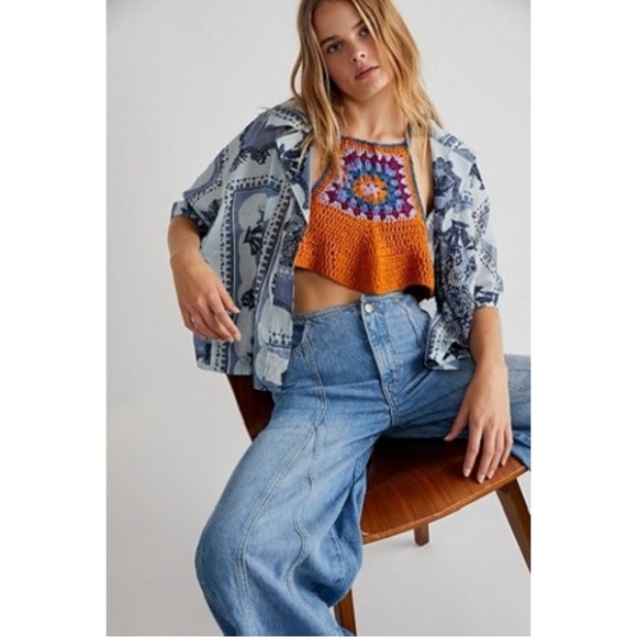 Free People Festival Retro 70s Bella Crochet Halter Top XS Bohemian Coachella - Picture 5 of 15